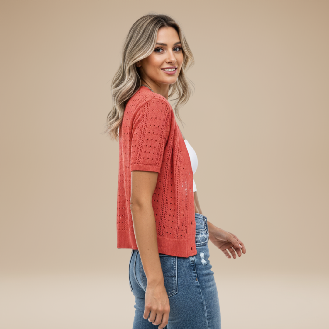Gaia | Cardigan Donna Corto con Lavorazione Traforata