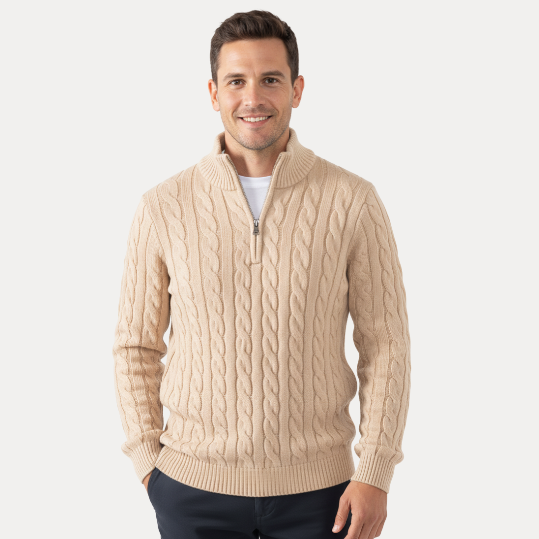 Lorenzo | Maglione a Treccia con Mezza Zip