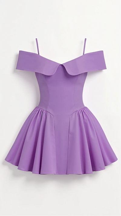 Lavinia | Abito Corto con Scollo Bardot e Gonna Voluminosa – Stile Teatrale e Seducente
